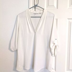 Calvin Klein cream split neck blouse